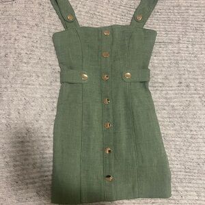Green Button-Up Dress with Straps